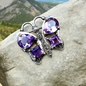 🌺 Vintage Sterling & Amethyst Butterfly Brooch